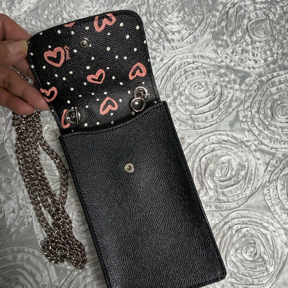 Coach North/South Leather Crossbody Phone Bag with Silver Chain - Picture 6 of 14